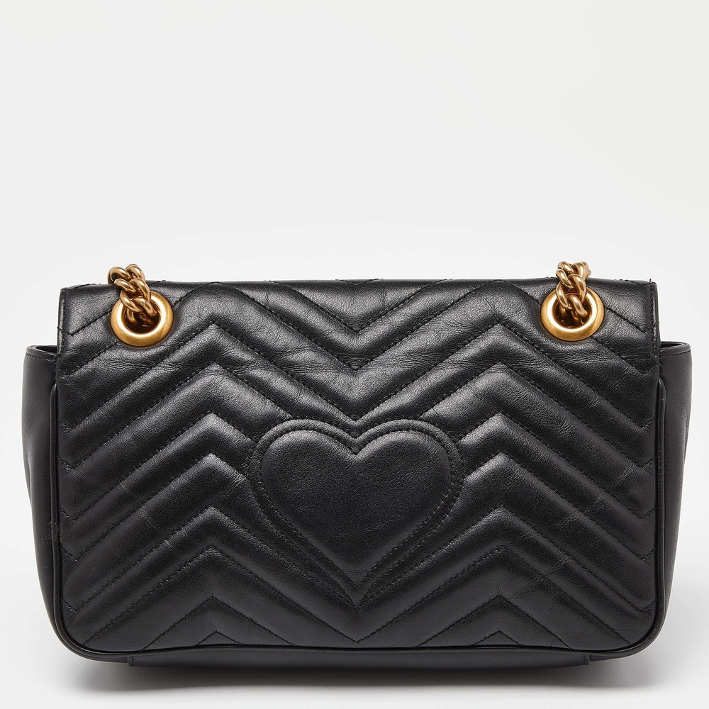GUCCI Black Matelasse Leather Small GG Marmont Shoulder Bag - Picture 4 of 8